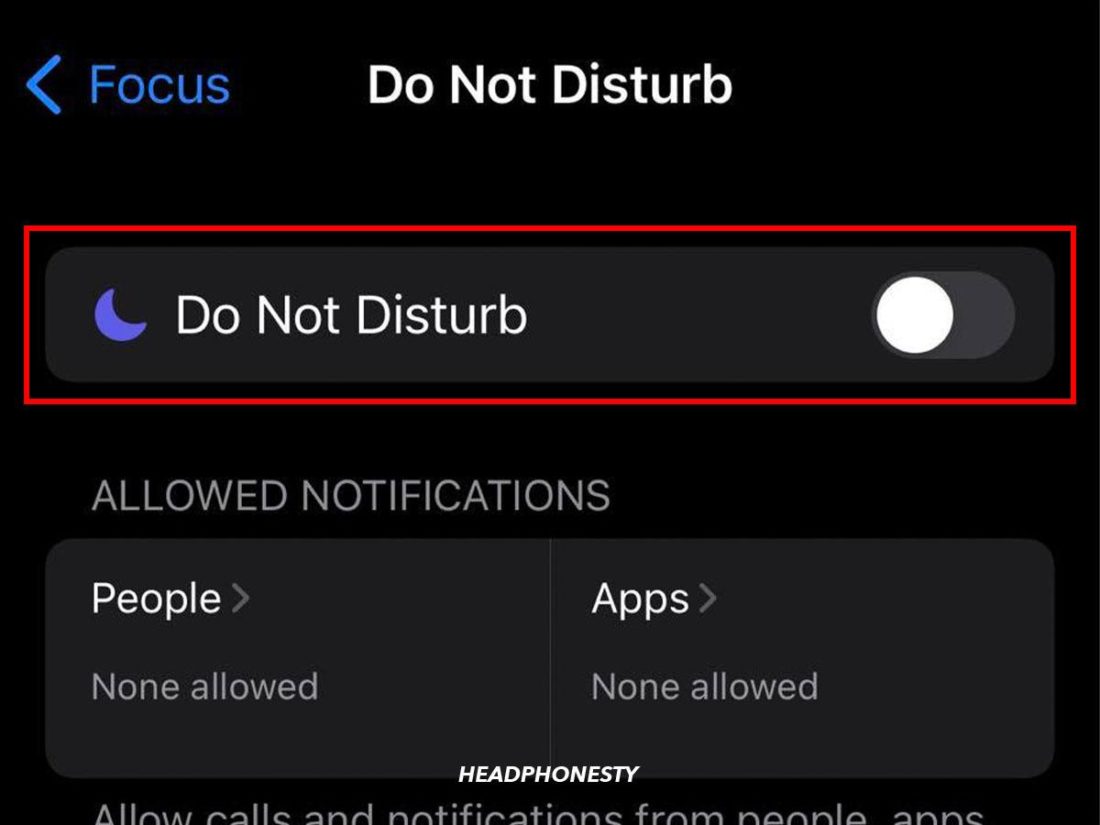 The Do Not Disturb option has been toggled off