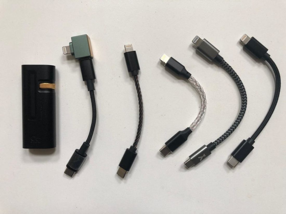 An assortment of lightning to USB-c cables that all work with the UA5!