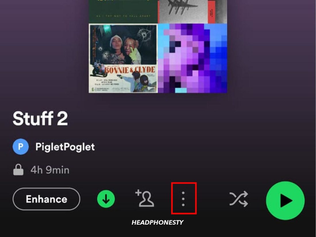 Select the three dots to open the Spotify playlist page.