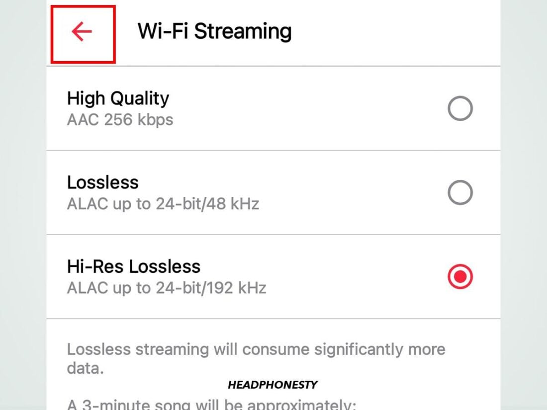Select your audio quality setting for Streaming.