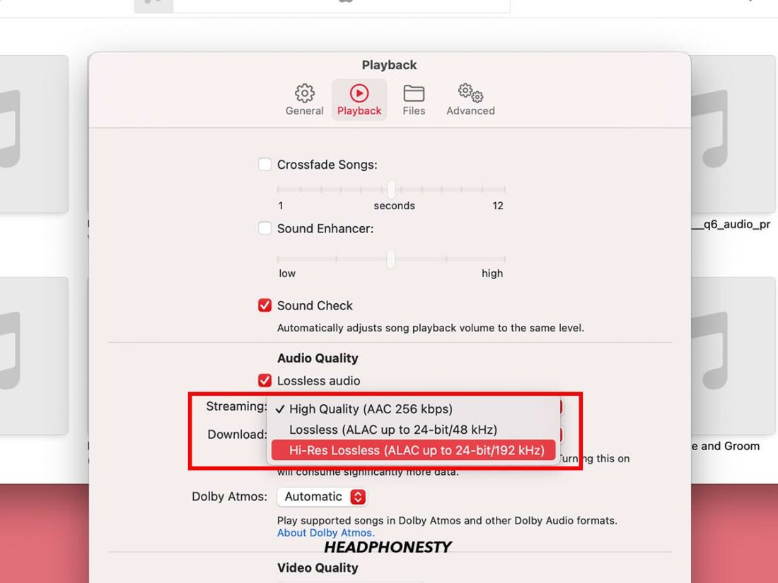 Select your audio quality setting for Streaming and Downloads.