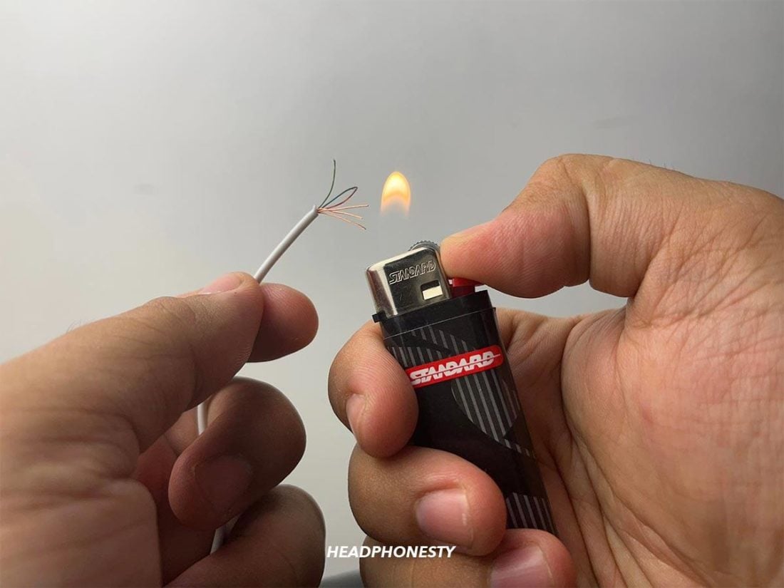 Use lighter to burn insulation on wires