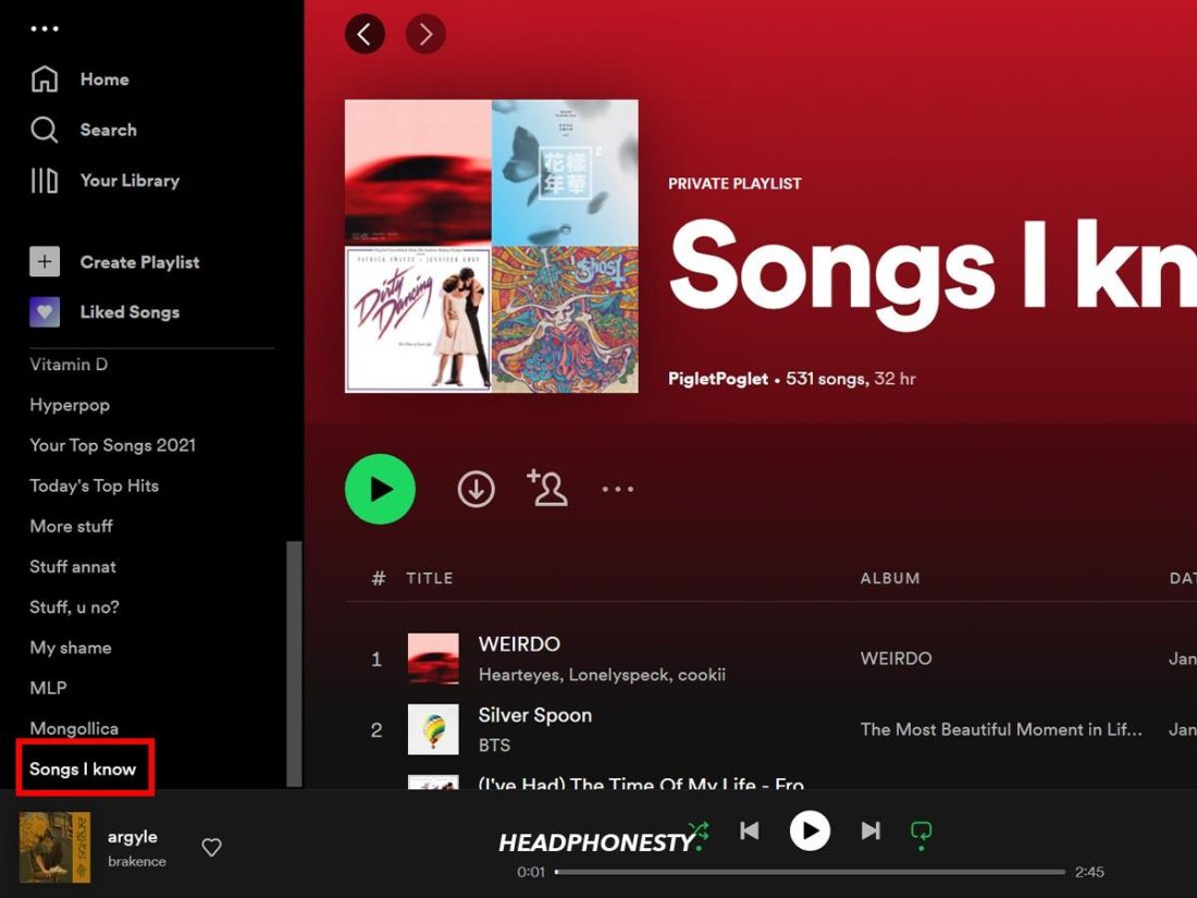 Select the playlist name from the menu on the left hand side.