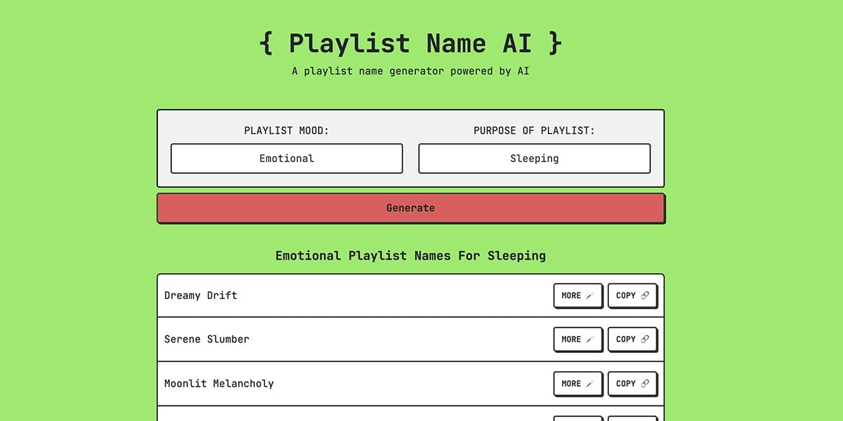 PlaylistName AI - A playlist name generator that will inspire your next playlist name.