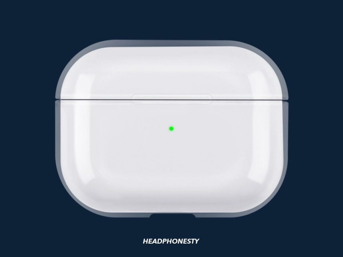 AirPods showing green light