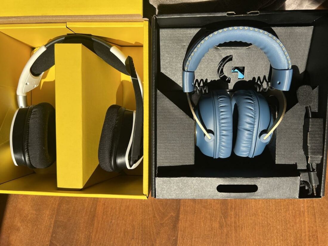 Both headphones use cardboard for their packaging, but the G Pro X is more organized.