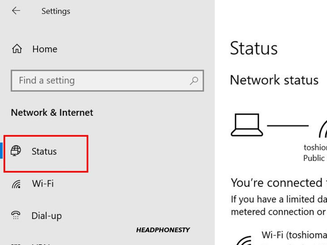 'Status' in Network & Internet.