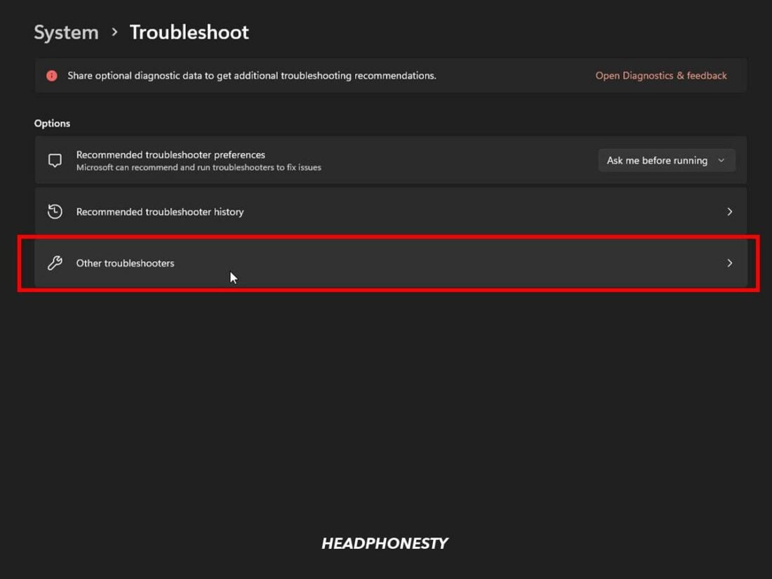Click 'Other troubleshooters'.