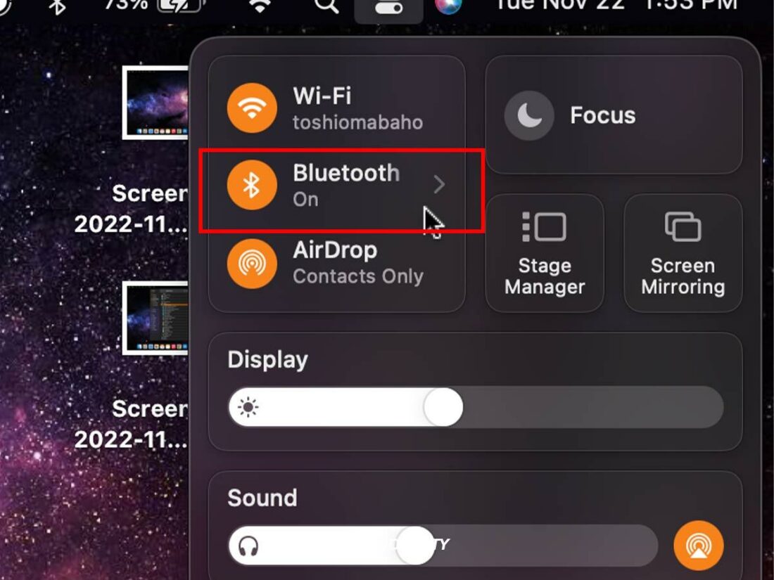 Bluetooth icon under Control Center