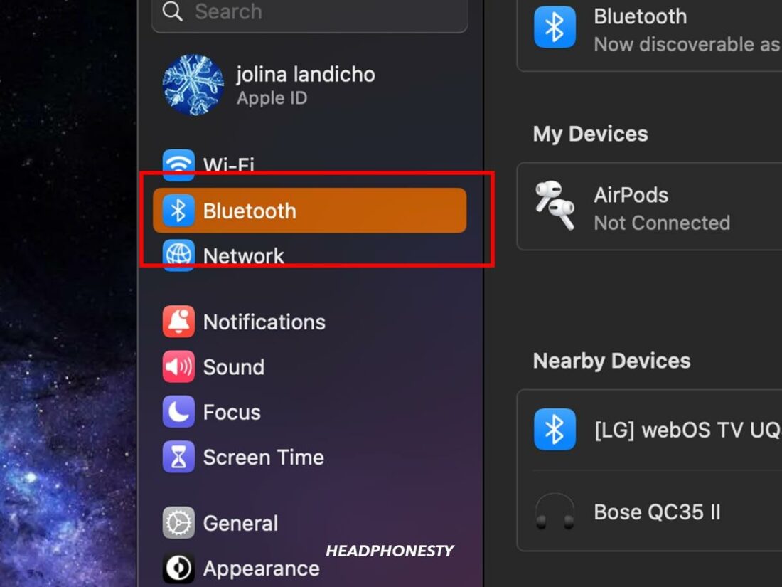 Bluetooth menu