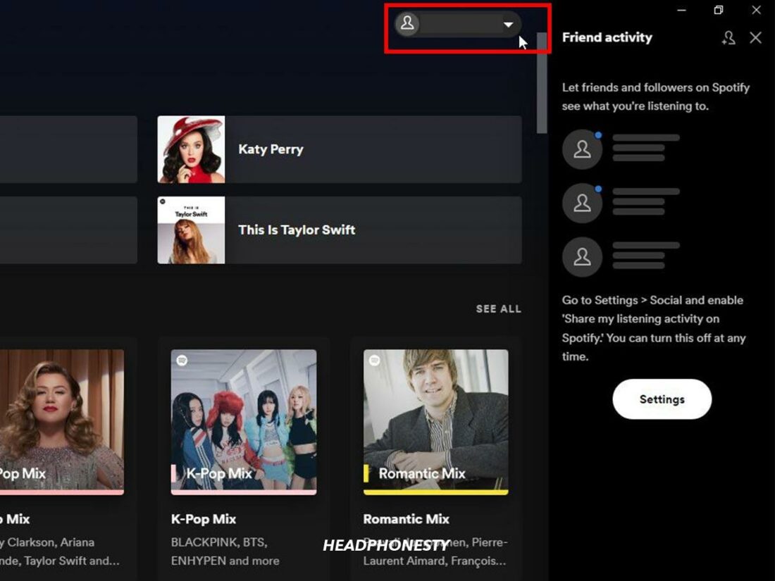 Spotify account avatar on desktop app