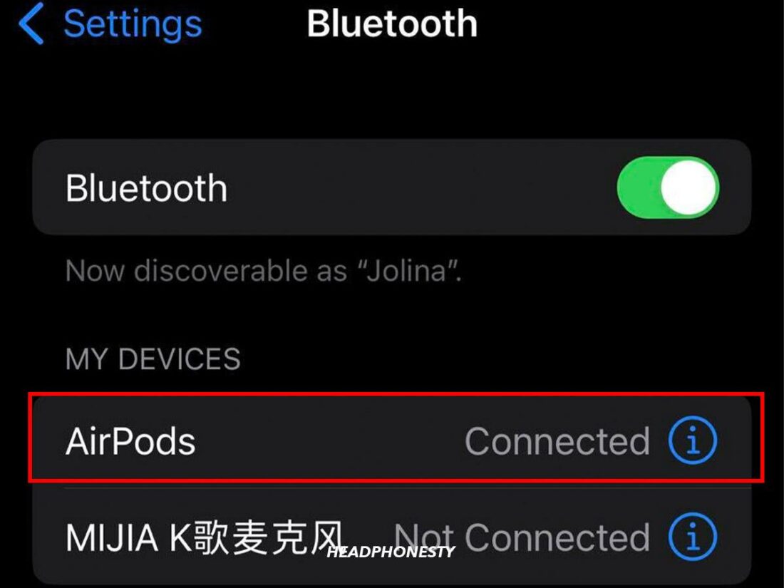 AirPods connected to iphone