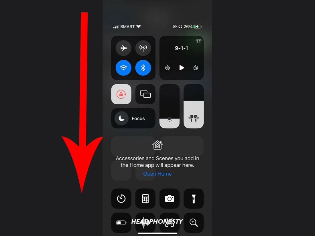 Swipe down from the top-right corner of the screen to open the Control Center