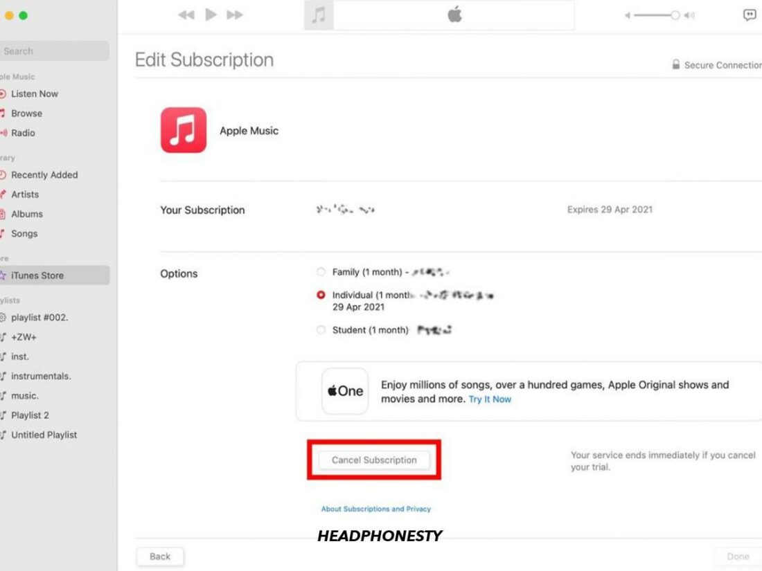 Canceling Apple Music Subscription