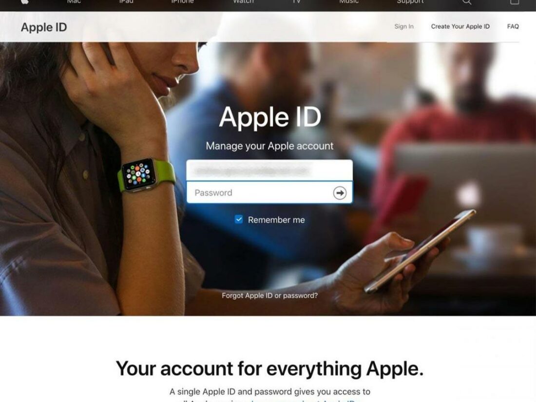 Log in on the Apple ID website