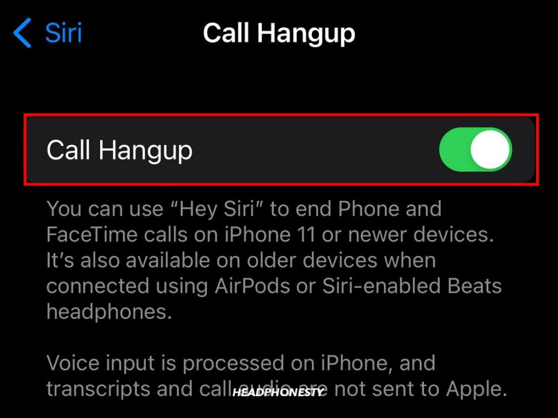 Call Hangup toggle switch