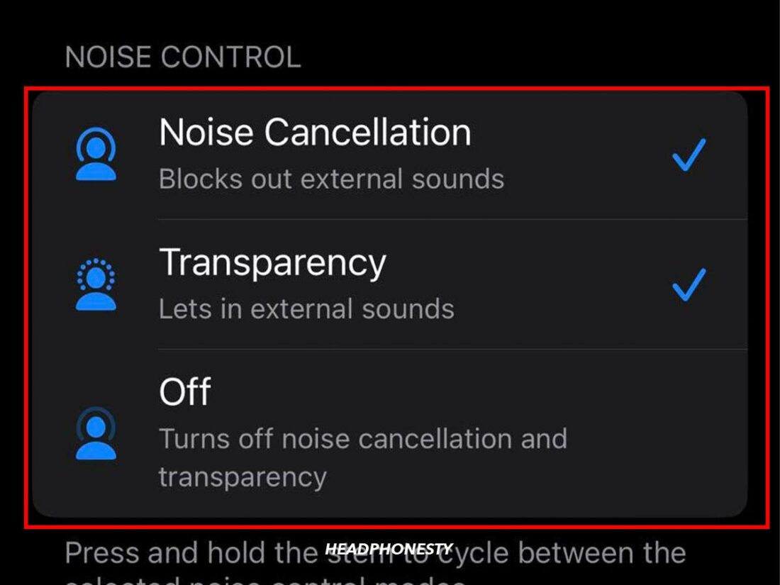 Include two or three noise control mode