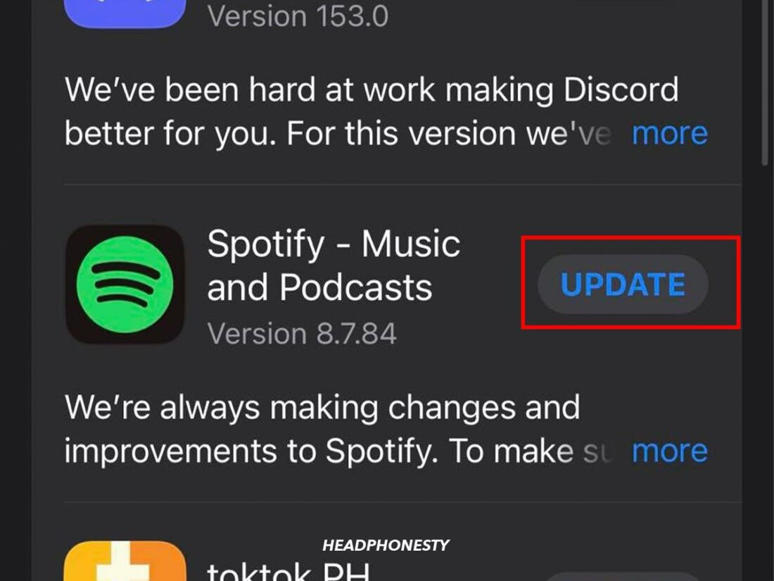 Updating Spotify app on iOS