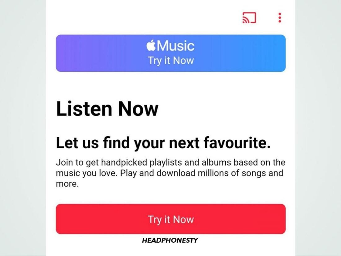 Creating an account on the Apple Music mobile app.