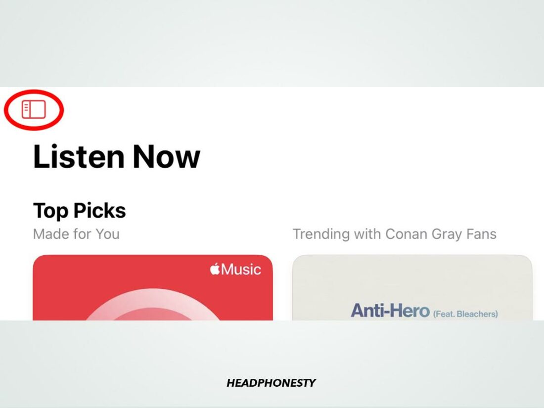 Sidebar icon on the Apple Music iPad app.