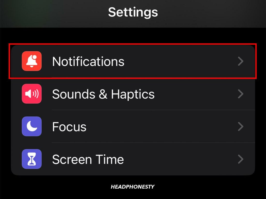 Tap to go to the Notifications settings