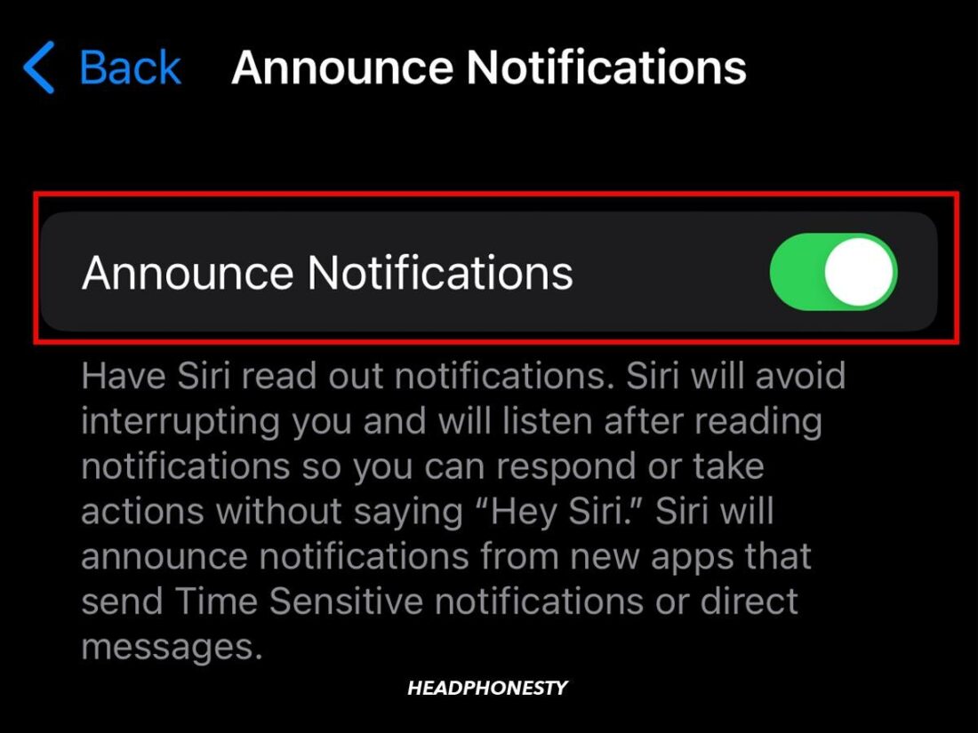 Toggling the Announce Notifications on