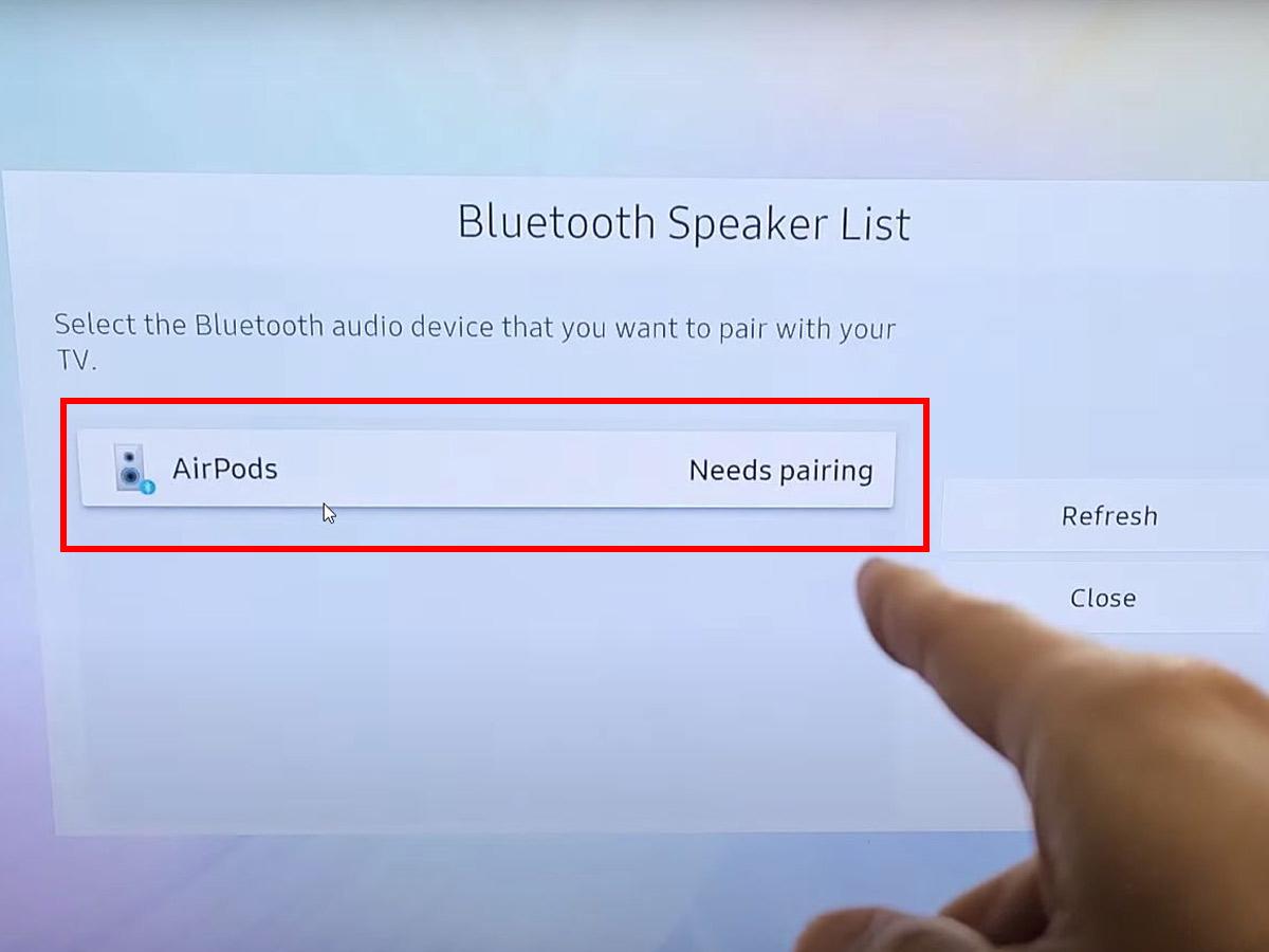 Selecting AirPods from Bluetooth list (From: Youtube/WorldofTech) 