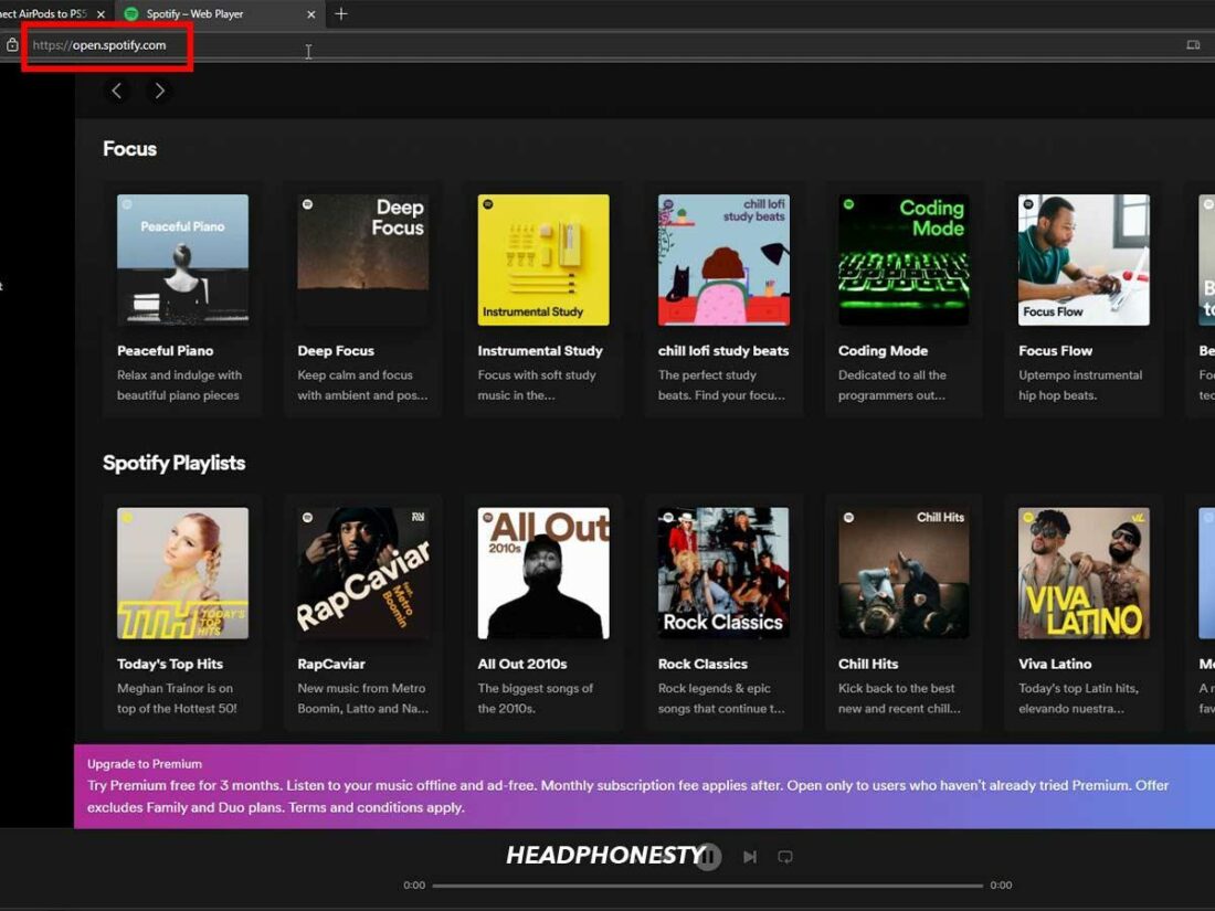 Spotify Web Player landing page