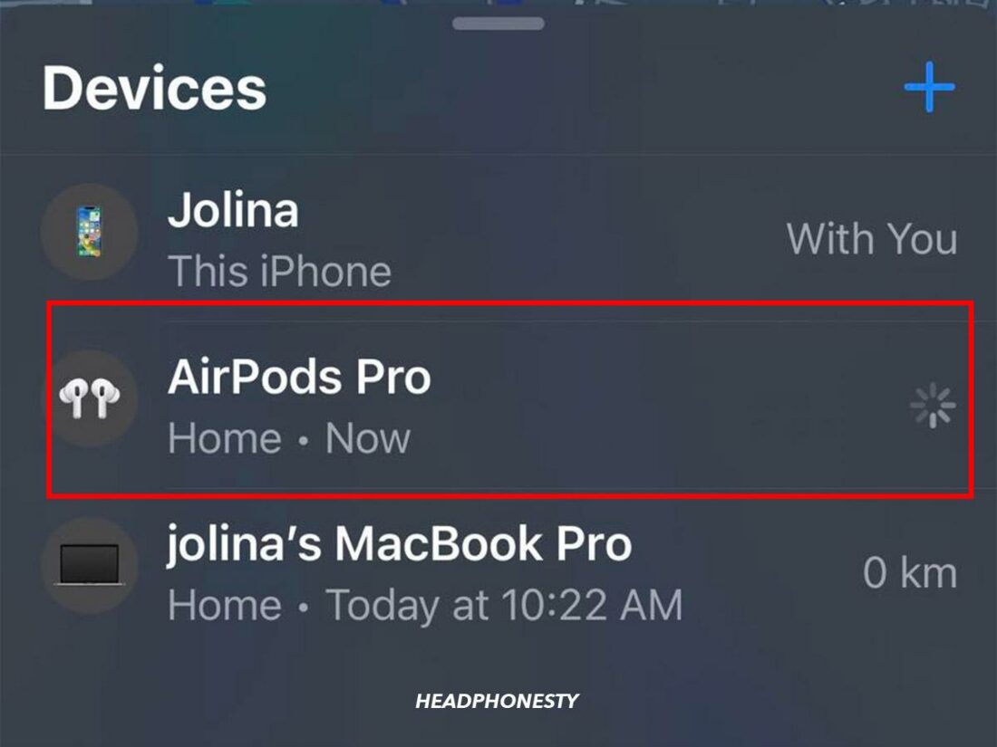 Choose your AirPods from the current list of devices