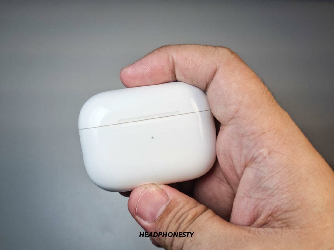 AirPods inside their charging case.