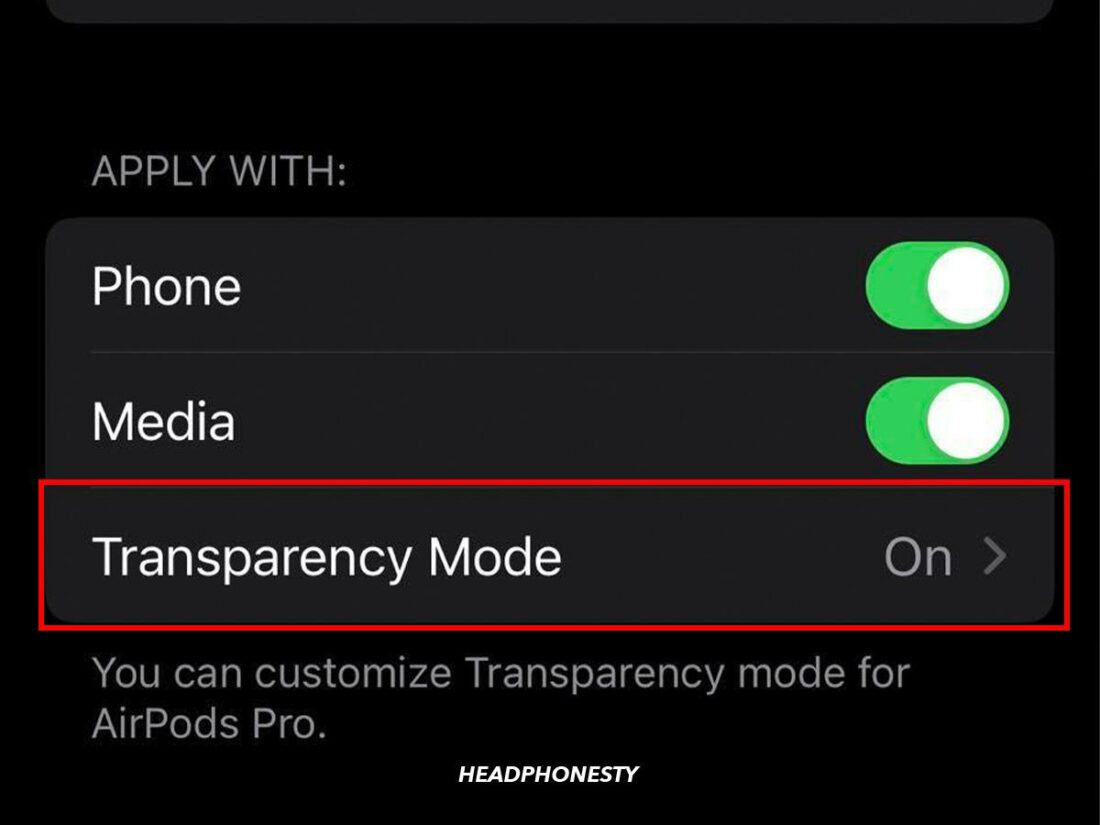 Accessing Transparency Mode options