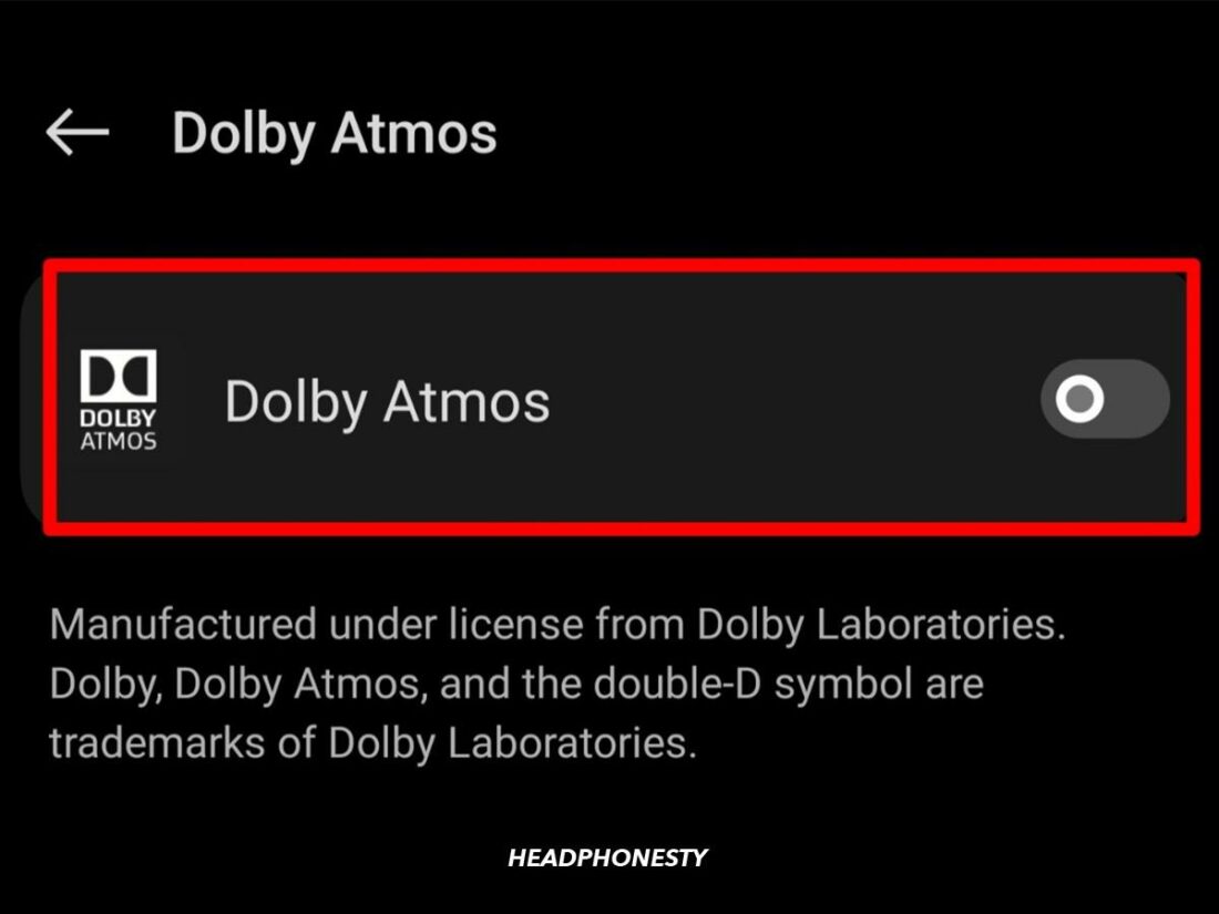 Dolby Atmos toggle switch.