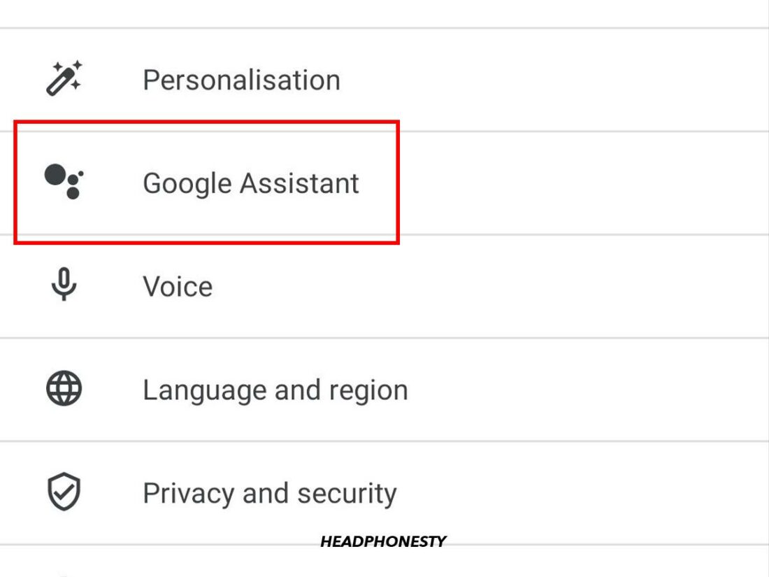 Selecting Google Assistant