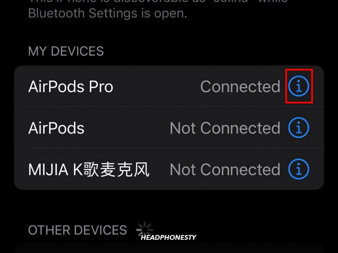 i icon beside AirPods Pro