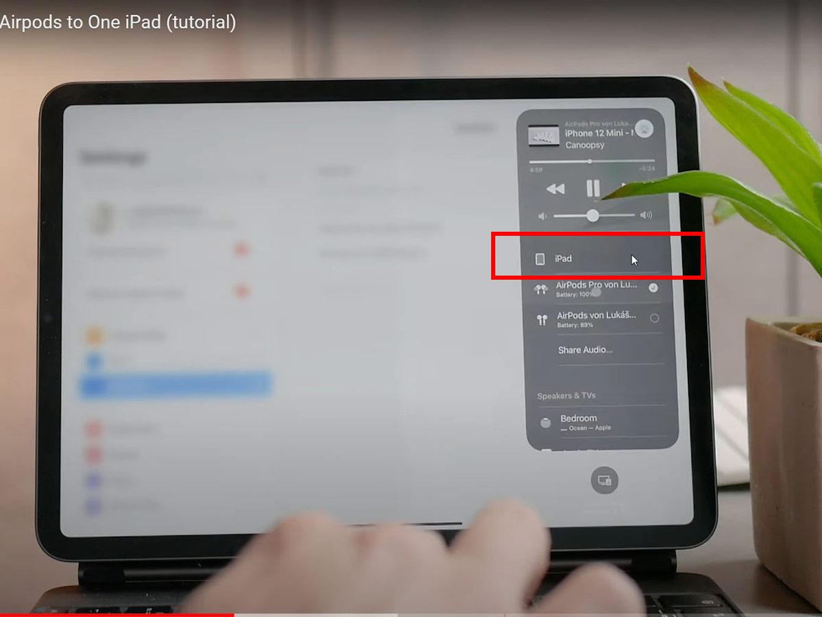 Tap on the SharePlay icon and select iPad as the default speaker. (From: YouTube/Foxtecc)