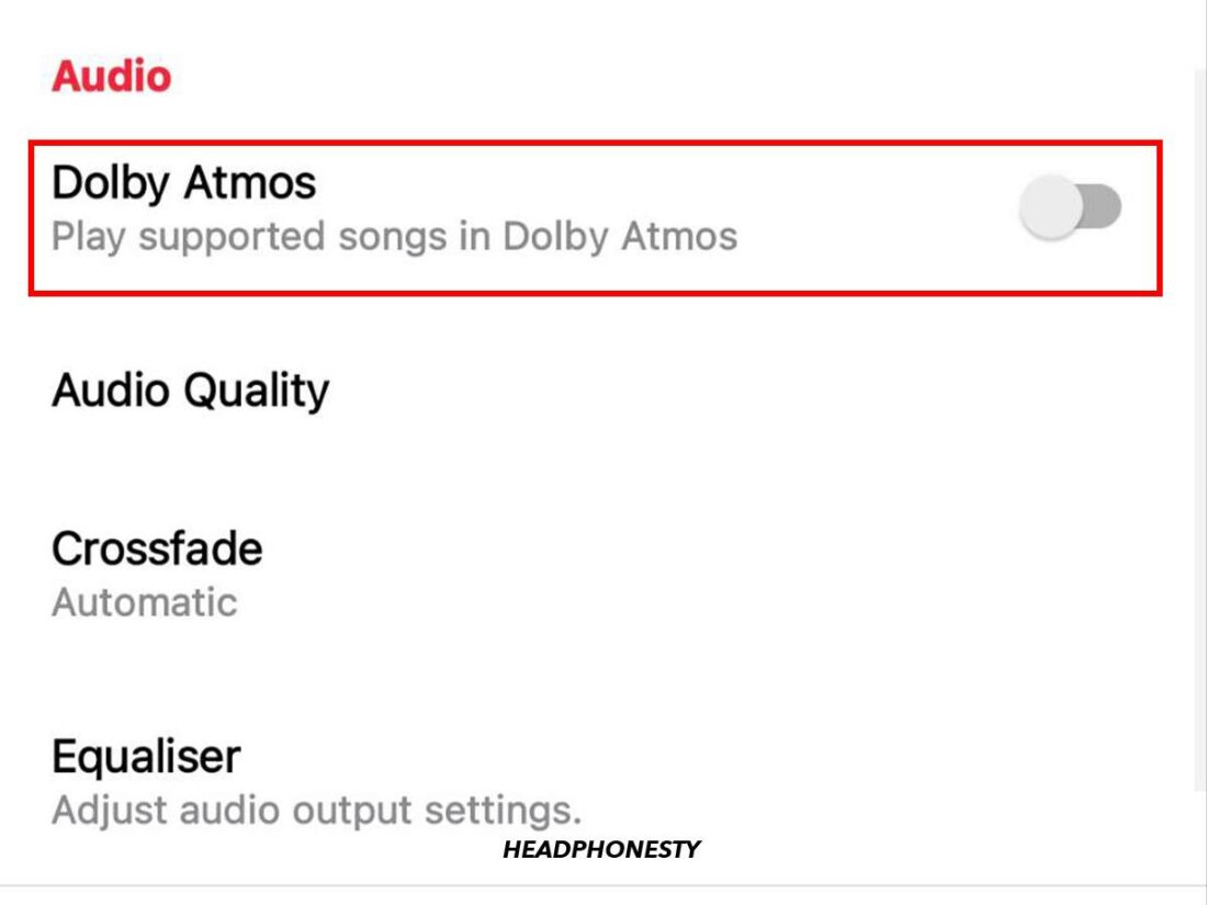 Dolby Atmos toggle switch