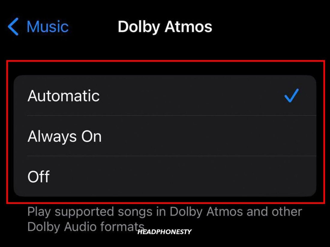 Setting Dolby Atmos to Automatic