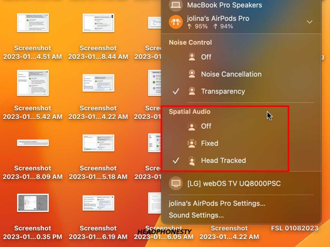Spatial Audio settings options on Mac