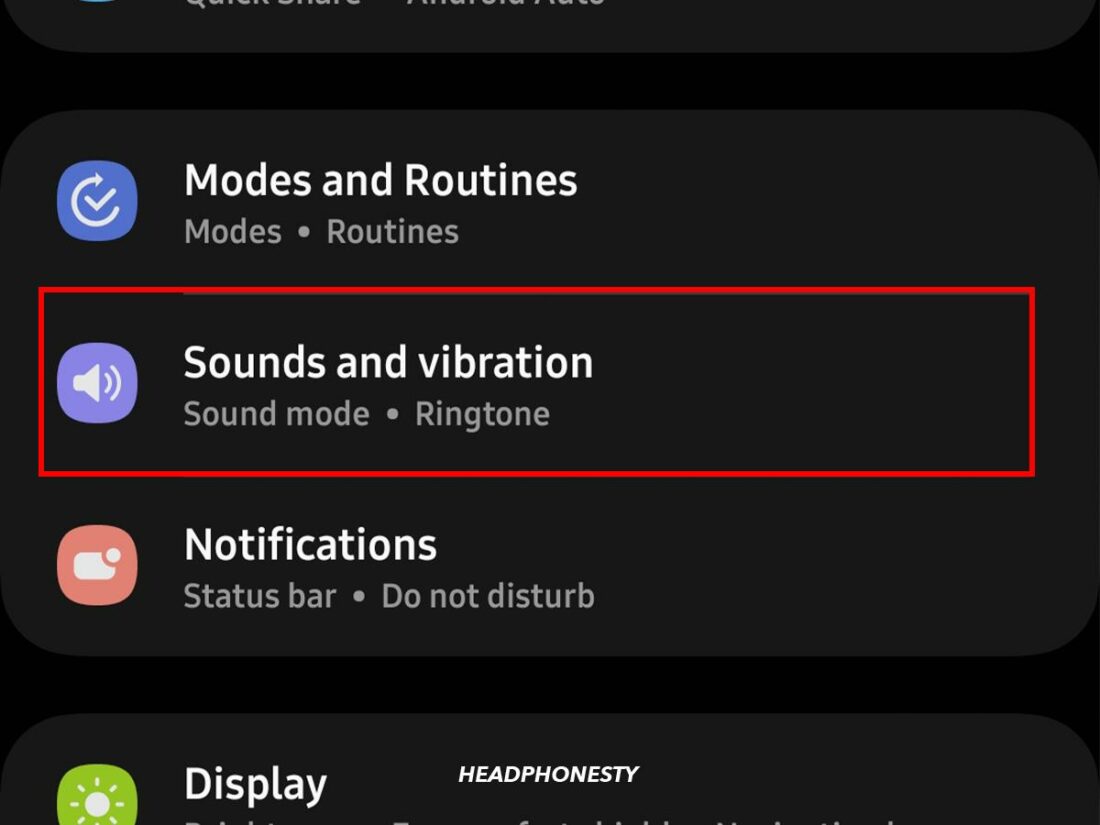 Sound and vibration in Settings.