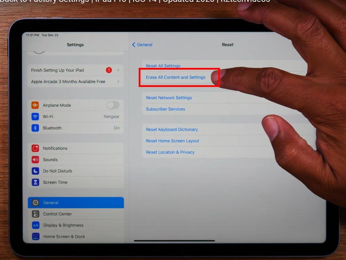 Tap Transfer or Reset iPad. (From: YouTube/H2TechVideo)