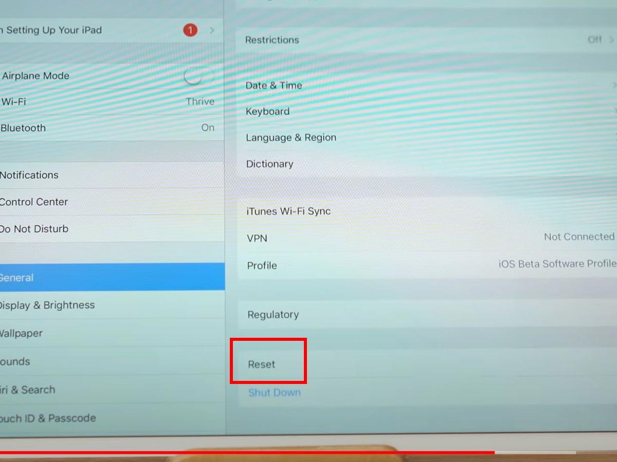 Tap on transfer or reset iPad. (From: YouTube/Team AG)