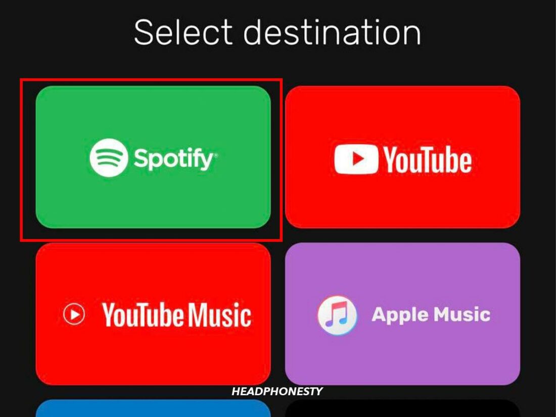 Setting Spotify as destination