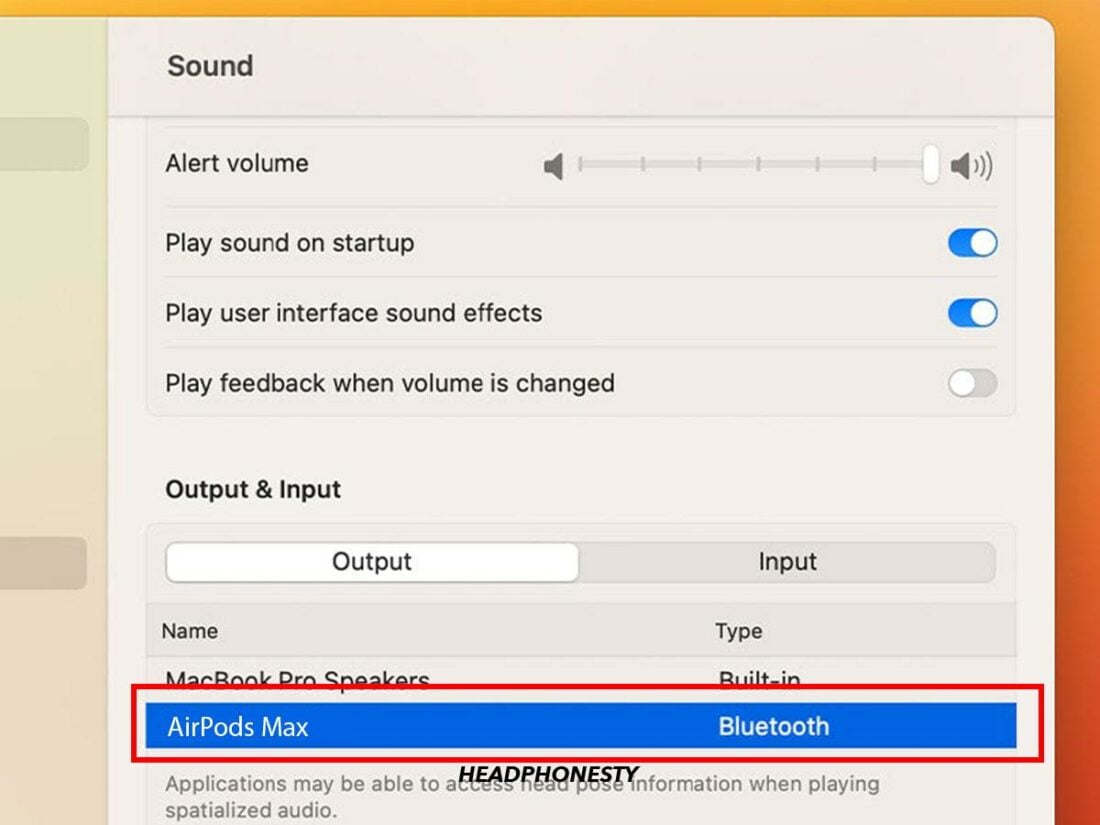Setting AirPods Max as the Output device