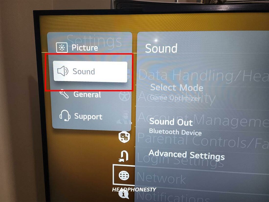 Opening sound settings on TV