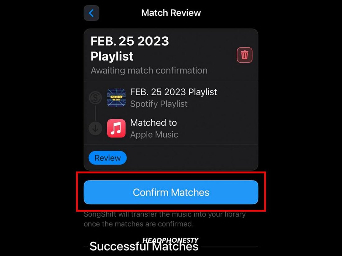 Confirming song matches