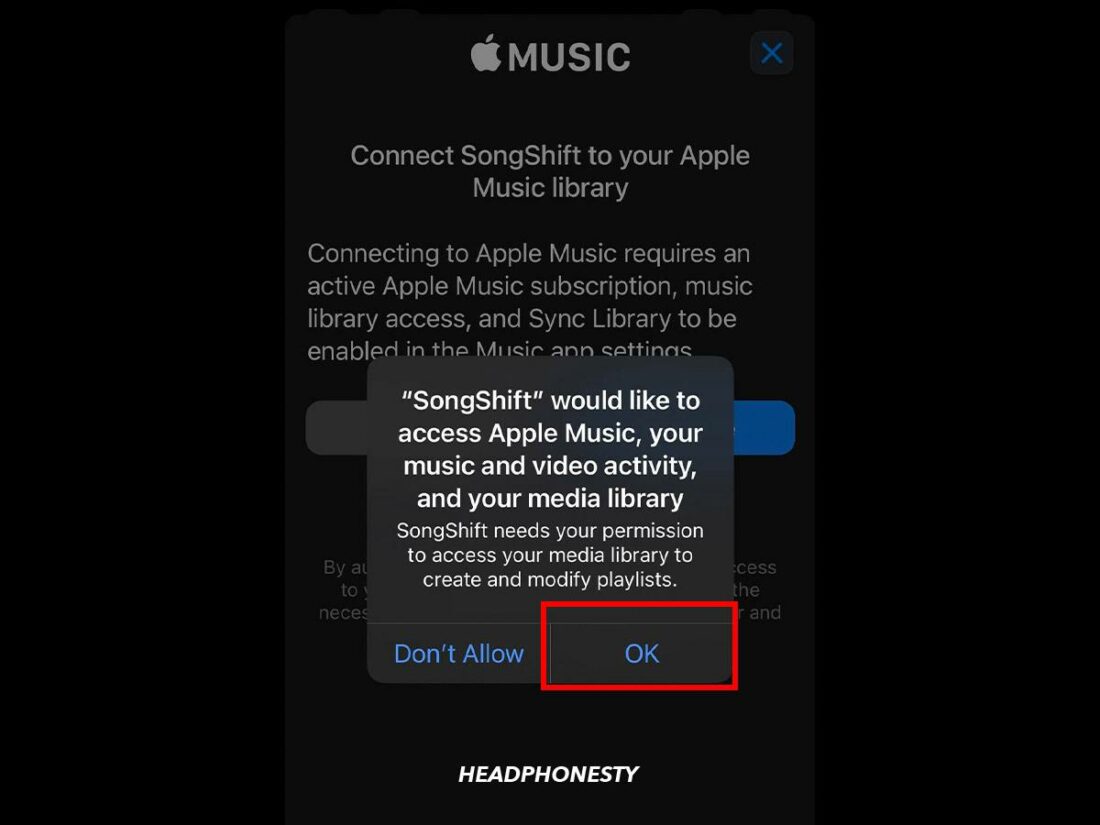 Giving SongShift access to Apple Music