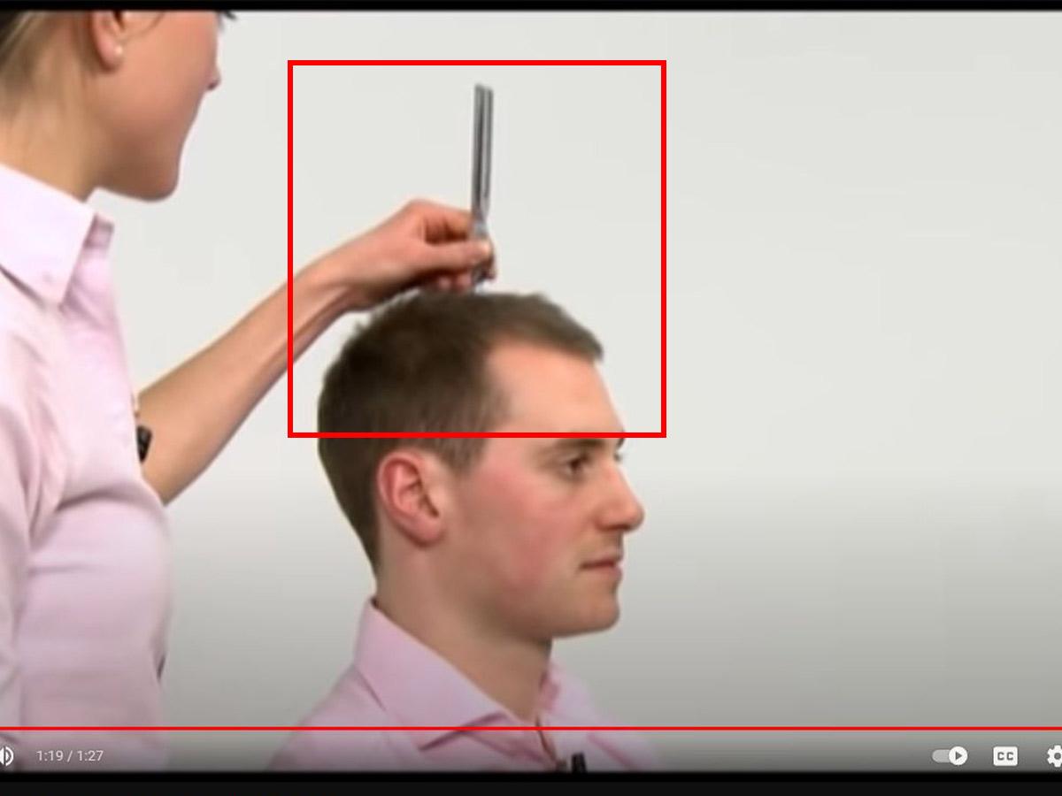 Press the base of the tuning fork on top of your head.(From: Youtube/Oxford Medical Education)