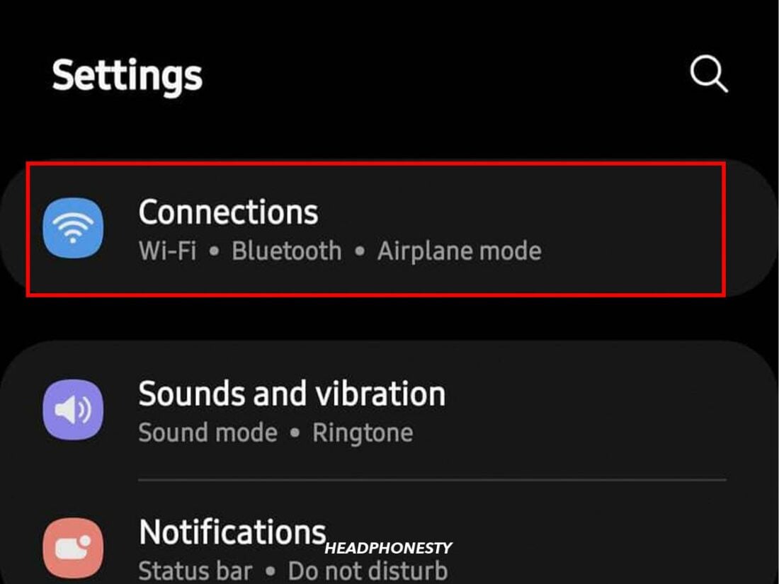 Connections settings on Android phone