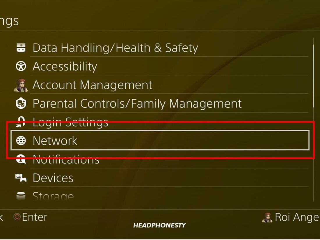 Opening Network settings on PS4