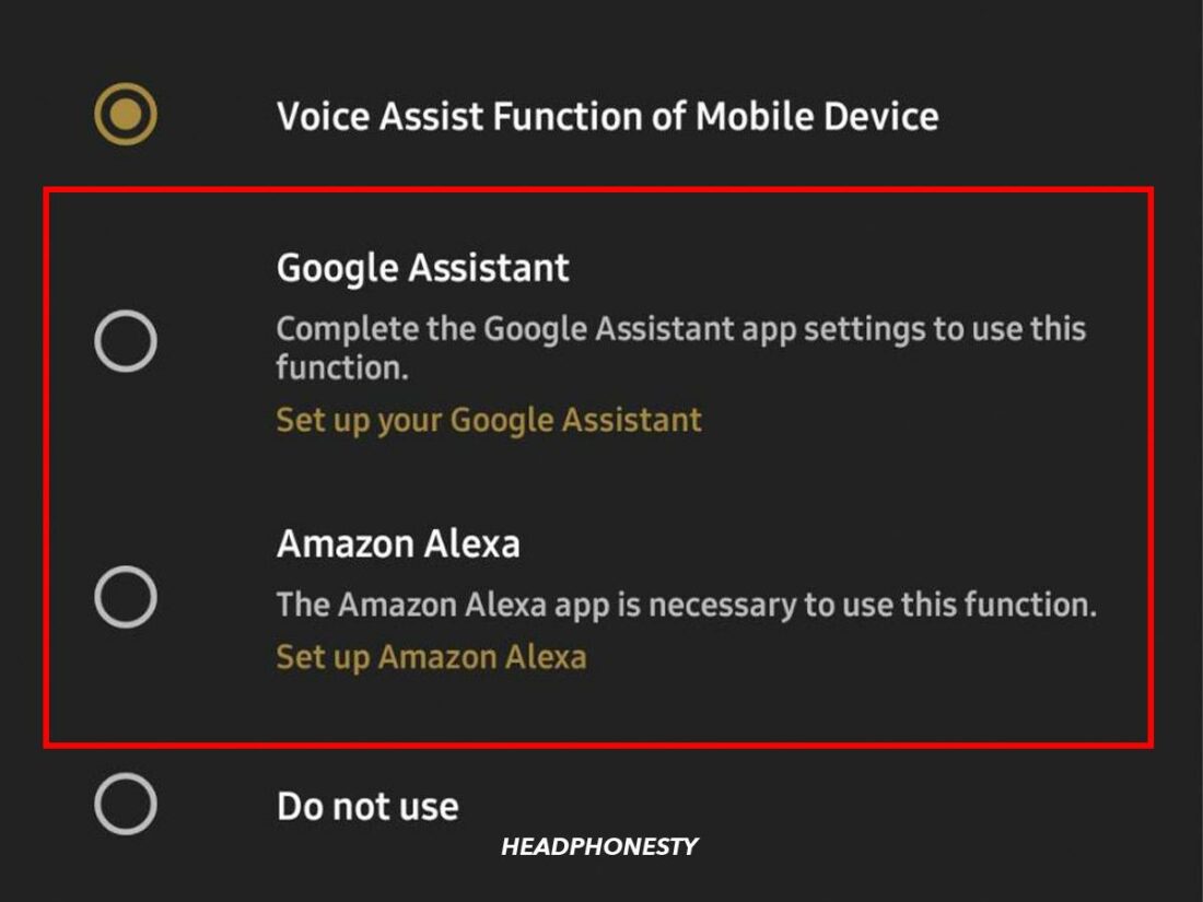 Selecting the Voice Assist Function of Mobile Device